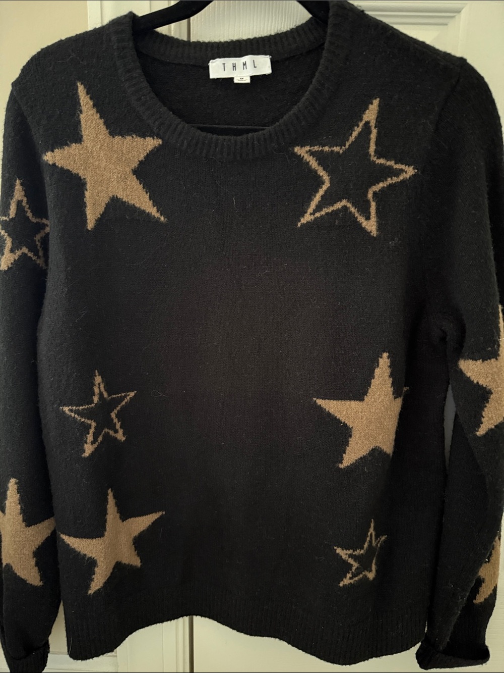 THML Black Crewneck Sweater with Tan Star Motif